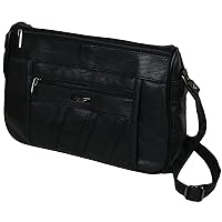 Womens Super Soft Nappa Leather Shoulder Bag / Handbag with Two Main Zipped Compartments ( Black )