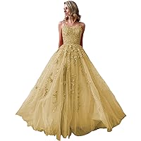 Tulle Prom Dress for Teens Laces Appliques Evening Gowns Spaghetti Straps Formal Dresses