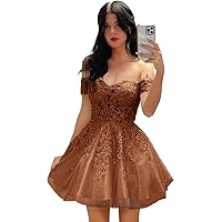 Lace Applique Short Homecoming Dresses for Teens 2024 Glitter Tulle Cold Shoulder Formal Prom Cocktail Gown