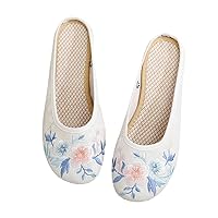 Jacquard Fabric Women Embroidered Flat Slippers Comfortable Soft Ladies Mules Retro Chinese Embroidery Shoes