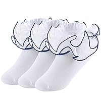 Big Girls Lace Socks Shimmering Cute Ruffle Comfortable Frilly Dress Ankle Socks 3 Pairs