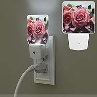 Plug-in Led Night Light Lamp Love Rose Flower Petal Print Night Light with Dusk to Dawn Sensor Plug in Indoor Decorative Nightlights for Bedroom Hallway Bathroom Kitchen