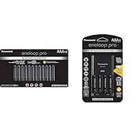 Eneloop Panasonic AAA High Capacity Ni-MH Pre-Charged Rechargeable Batteries, 12 Pack & K-KJ75K3A4BA Advanced Battery Charger with USB Charging Port and 4AAA Pro High Capacity Rechargeable Batteries