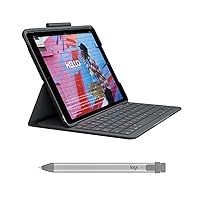 Logitech Slim Folio Keyboard Case for iPad (7th gen - 2019 | 8th gen - 2020 | 9th gen - 2021) Crayon Grey Digital Pencil for All iPads (2018 Releases and Later)