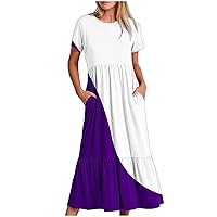 Women's 2024 Short Sleeve Dress Round Neck Casual Summer Maxi Dresses Sundress Flowy Spring Dresses with Pockets