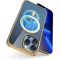 YEXIONGYAN-Strong Magnetic Case for iPhone 15 Pro Max/15 Pro/15 Plus/15 Plating Edge Cover Clear PC Back Supports Wireless Charging Simplicity and Stylish (15pro max,Gold)