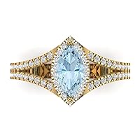 Clara Pucci 1.3 ct Marquise Cut Solitaire W/Accent split shank Halo Natural Aquamarine Anniversary Promise Wedding ring 18K Yellow Gold