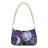 ALAZA Sun Moon and Stars Neon Starry Shoulder Bag Purse for Women Tote Handbag with Zipper Closure