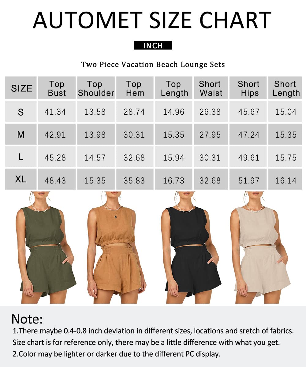 AUTOMET Women’s Summer 2 Piece Outfits Shorts Sets Sleeveless Round Neck Crop Top Tank and High Waisted Shorts with Pockets