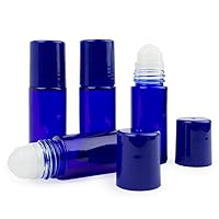 Grand Parfums 30ml, 1 oz, Empty Glass Refillable Bottle for Essential Oils - Blue with Blue Caps (4-Pack), For Travel, Colognes, Perfumes