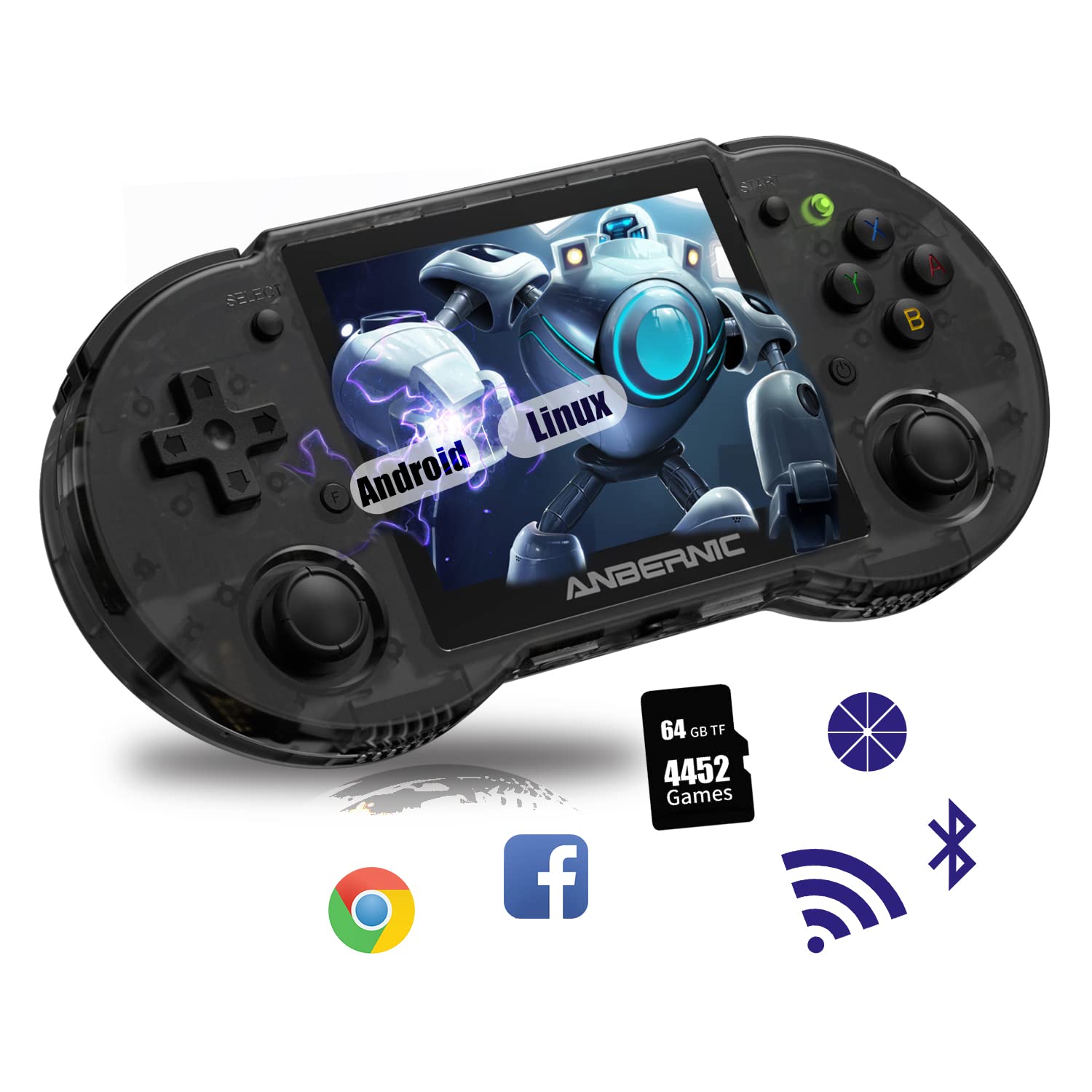 RG353P Retro Handheld Game Console pre-Installed 4452 Games with 64G TF Card, Dual OS Android 11 has Multi Touch, Linux Support Handle Mode, RG353P with 5G WiFi 4.2 Bluetooth (RG353P-Black-latest)