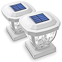 Home Zone Security Solar Post Cap Lights - Decorative Glass LED Outdoor 4x4 (3.5 x 3.5 in.) Post Lights, White (2-Pack)