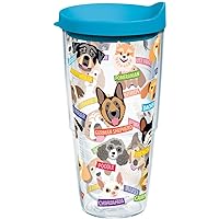Flat Art Dogs Made in USA Double Walled Insulated Tumbler Travel Cup Keeps Drinks Cold & Hot, 24oz, Classic