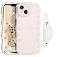 GUAGUA Compatible with iPhone 14 Case 6.1 Inch Cute Curly Wave Shape iPhone 14 Phone Case with Adjustable Wristband Kickstand Slim Soft TPU Shockproof Protective Strap Case for iPhone 14, White