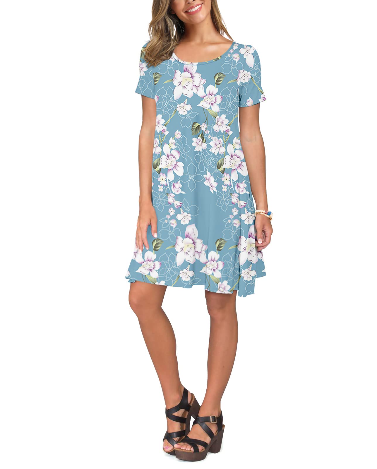 KORSIS Summer Dresses For Women Casual T Shirt Dresses Swing Flowy Beach Vacation Sundress with Pockets
