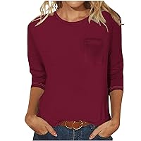 Womens Tops 3/4 Sleeve Crewneck Cute Shirts Casual Solid Color Trendy Tops Three Guarter Length T Shirt Summer Pullover
