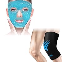 ZNÖCUETÖD Bundle of Gel Beads Ice Face Mask for Headaches, Puffy Eyes, Redness, Migraines and Knee Ice Pack Wrap Compression Sleeve for Injuries