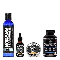 Growth Kit for Men Consists of Beard Oil, Balm or Wax, Beard Wash & The Bearded Mans Multivitamin - Natural Ingredients & Keeps Beard Full, Soft and Healthy