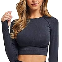 FITTOO Women's Crop Long Sleeves Workout Tops Sports Shirts