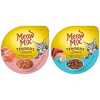 Meow Mix Tenders in Sauce Wet Cat Food Bundle: Salmon & Crab, 2.75 Ounce (Pack of 12) + Tuna & Shrimp, 2.75 Ounce (Pack of 12)