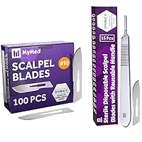 Pack of 15 Surgical Blades 10 and Stainless Steel Scalpel Handle and 100 Surgical Blades 10 Disposable, Size 10 Scalpel