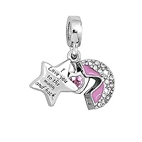 KunBead Jewelry I Love You to the Moon and Back Openable Star Heart Dangle Pendant Charms Compatible with Pandora Bracelets