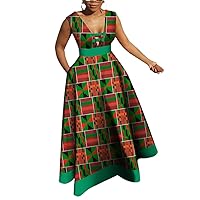 African Dresses for Women Dashiki Patchwork Wax Print Evening Long V-Neck Dresses