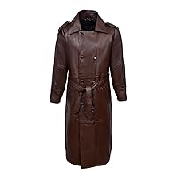 Smart Range DOUBLE BREASTED TRENCH Men's Brown FULL-LENGTH Overcoat Real Napa Leather Jacket Coat