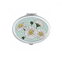 Flower White Chrysanthemum Oval Mirror Portable Fold Hand Makeup Double Side Glasses