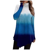 Womens Tops Dressy Casual Loose Fit Turtle Neck Tunic Top Sexy Floral Gradient Print T Shirt Retro Comfy Clothes