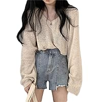 [TaiShan] Women's First Autumn New Fashion Wild Simple Wild V Neck Long Sleeve Sweater Loose Outwear Lazy Thin Top Trend