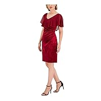 Connected Apparel Womens Velvet Chiffon Cocktail and Party Dress Red 4