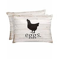 Satin Pillowcase Farmhouse Animal Chicken Eggs Silk Satin Decorative Cushion Covers Wood Grain Soft Breathable Smooth Cool Sleep Pillow Covers for Hair Skin with Hidden Zipper 20x36in Set of 2
