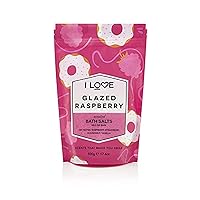 I Love Glazed Raspberry Scented Bath Salts, with 99% Naturally Derived Ingredients Including ACB BioWater Bamboo, Lightly Fragranced Leaving Skin Feeling Silky & Smooth, VeganFriendly 500g