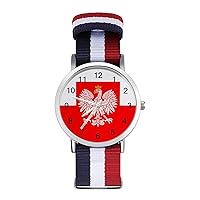Poland Royal Eagle Flag Women's Watch with Braided Band Classic Quartz Strap Watch Fashion Wrist Watch for Men