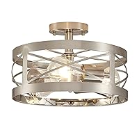 Modern 3-Light Semi-Flush Mount Ceiling Light 13 Inches Round Lighting Fixtures for Kitchen Island Dining Room Bedroom Farmhouse Foyer Hallway Front Door, Brushed Nickel Finish