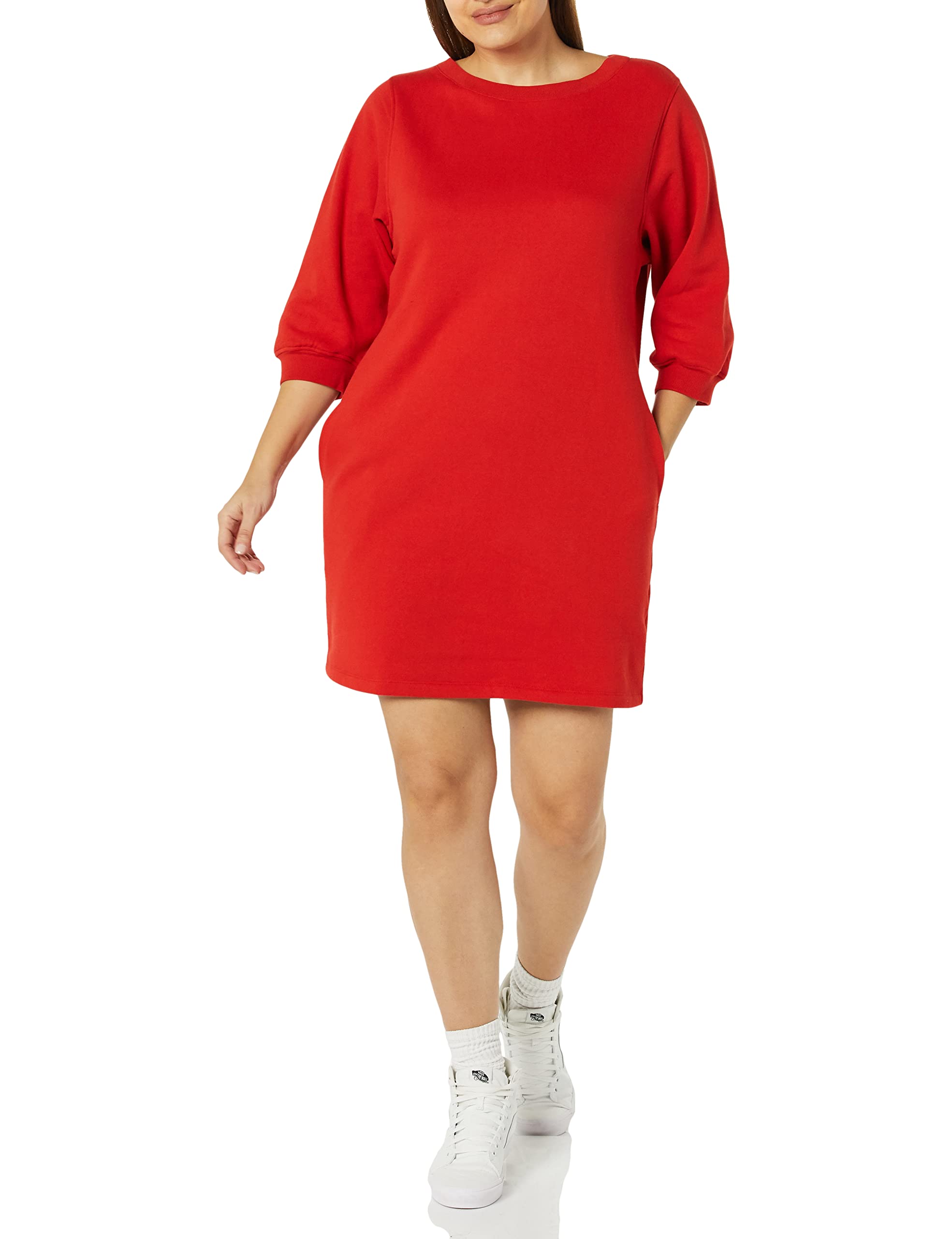 Amazon Essentials Women's French Terry Blouson Sleeve Crewneck Sweatshirt Dress (Available in Plus Size)