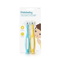Frida Baby Triple-Angle Toothhugger Training Toddler Toothbrush | Toddler Toothbrush 2 Years and Up, Cleans All Sides at Once | 2 Pack (Yellow + Blue)