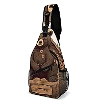 Chest Bag Sling Bag for Men Women Rustic Lodge Bear Sport Sling Backpack Lightweight Shoulder Bag for Travel