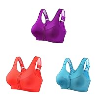 Women's Sports Bra Post-Surgery Bra Zipper Front Wirefree Yoga Bra 3 Pack Strappy Support Exercise Active Athletic Bralettes