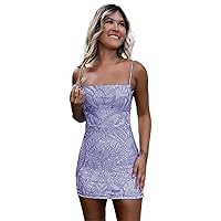 Sequin Homecoming Dresses for Teens 2024 Spaghetti Straps Mini Tight Evening Cocktail Dress