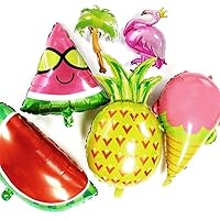 AnooDeel 6 pcs Fruit Mylar Balloons, 25inch Giant Pineapple Balloons Watermelon Balloons Glasses Ice Cream Helium Foil Balloons for Hawaii Party Luau Balloons Summer Beach Party supplie Decorations