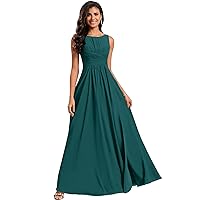 Bridesmaids Dresses A-line Scoop Floor-Length Chiffon Formal Dresses with Ruffle Long Wedding Party Evening