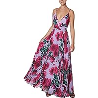 Laundry Womens Purple Zippered Pleated Skirt Floral Spaghetti Strap Surplice Neckline Full-Length Formal Gown Dress 2