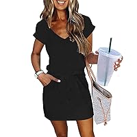 ETCYY NEW Womens Summer Dress Lantern Sleeve Square Neck Tie Back Flowy A-Line Double Layer Hem Mini Dress