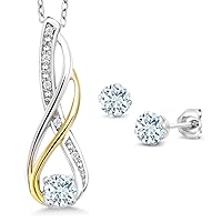 Gem Stone King 925 Sterling Silver and 10K Yellow Gold Aquamarine and Diamond Pendant and Earrings Jewelry Set For Women (0.70 Cttw, Gemstone Birthstone, with 18 Inch)