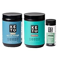 Bundle - Collagen (Chocolate), Ketone Test Strips (100 Strips), MCT Oil C8 Powder (Vanilla) | Best to Burn Fat and Support Energy | 30 Day Supply