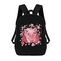 Cute Cartoon Piggy 17 Inch Backpack Adjustable Strap Laptop Backpack Double Shoulder Bags Purse for Hiking Travel Work