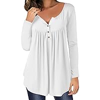 Womens Fall Fashion 2023 Tops Hide Belly Tunic Cute Flowy Henley Blouses Dressy Casual Loose Tshirts for Leggings