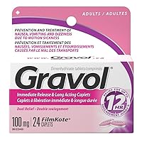 Dual Relief 12 Hour Long Lasting GRAVOL (24 caplets) Antinauseant for Nausea, Vomiting, Dizziness & Motion Sickness